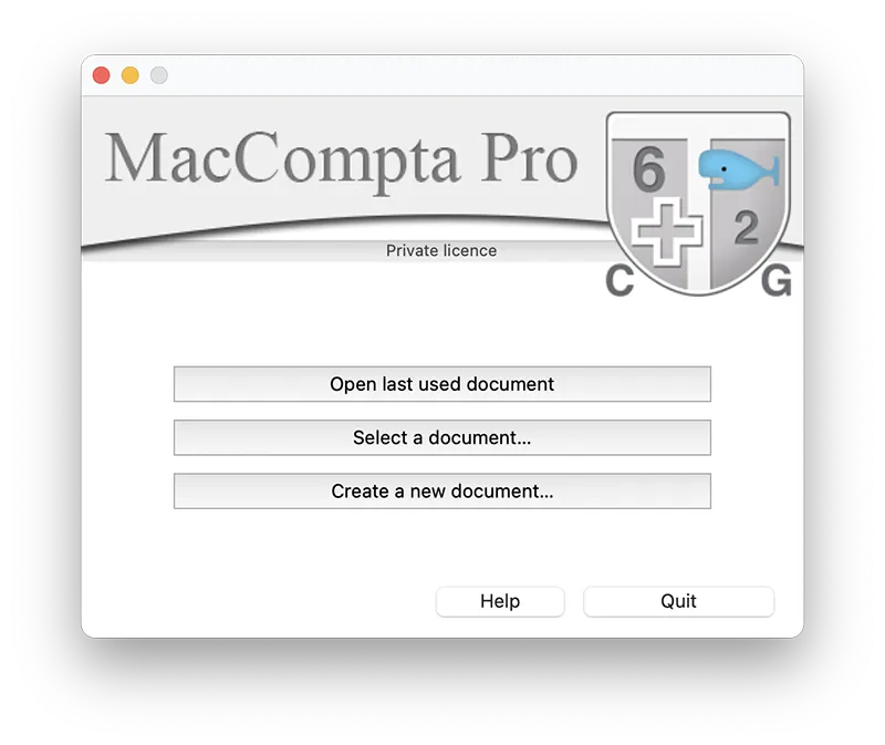 Home screen of the MacCompta Pro accounting program